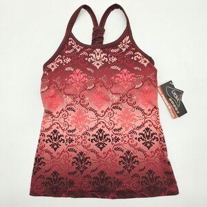 Athleta Womens Floral Racerback Tank Top Size XXS Built In Bra Maroon Pink Ombré